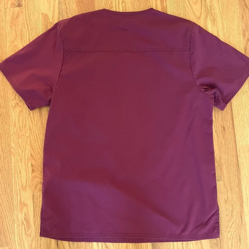 Core Stretch by Cherokee Workwear Men’s V-Neck Solid Scrub Top Sz XS Wine 4743 - Picture 3 of 11